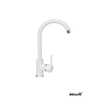 Stojeća baterija za sudoperu Minotti Tubo 6118-3W modernog dizajna u čisto beloj boji