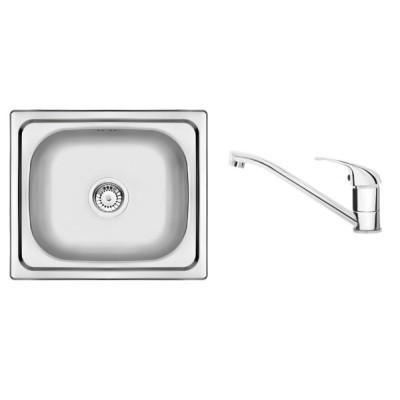 Deante set sudopera sa baterijom za sudoperu. Četvrtasta Inox sudopera dimenzija 480 x 430 mm