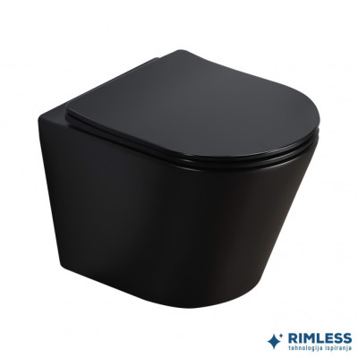 Kompaktna konzolna WC šolja Minotti PURE MH300MB sa WC daskom. WC šolja sa rimless tehnologijom, bez unutrašnjeg oboda