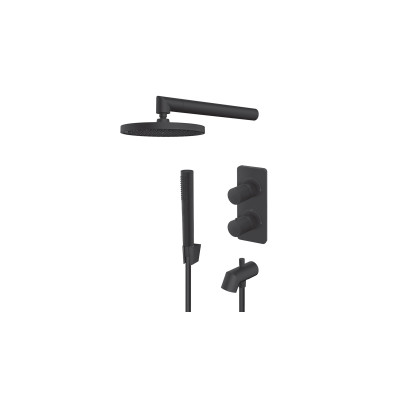 Jednoručna ugradna termostatska baterija za tuš kadu sa tuš ružom, ručnim tušem i izlivom Rosan Stolz S4 Black 431701B