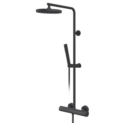 Zidna jednoručna baterija za tuš kadu sa usponskim tušem, tuš ružom i ručicom Rosan Stolz S4 Black 437251B