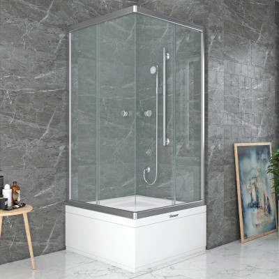 Četvrtasta tuš kabina SATURN je namenjena za duboku kadicu i dostupna je u dimenziji 90x90cm, kaljeno staklo 4mm