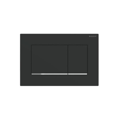 Tipka za ugradni vodokotlić sa dvokoličinskim ispiranjem Geberit Sigma30 115.883.14.1 u mat crnoj boji sa hrom detaljima.