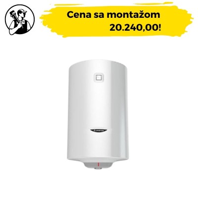 Bojler Ariston PRO 1 R kapaciteta 80 litara. Zbog svojih kompaktnih dimenzija pogodan je za ugradnju u manjim prostorijama.