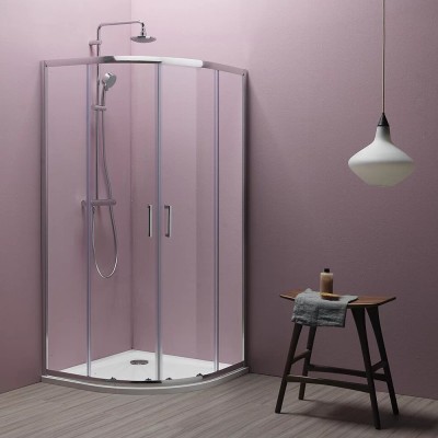 Polukružna tuš kabina Kolpa San Eco Quat TKP je dostupna u dimenzijama R80 i R90 sa visinom od 185cm.