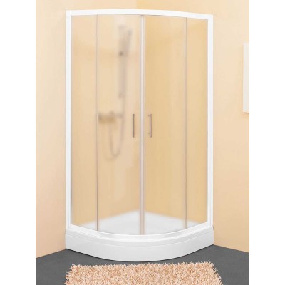 Polukružna tuš kabina R80 Kolpa San SQ LINE sa Chinchila staklom i belim ramom.