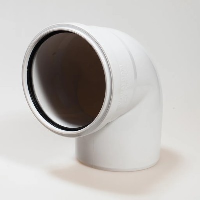 Koleno za kanalizaciju PP PVC pod uglom od 90° VALDOM - dostupno u dimenzijama od fi 32 do fi 200.
