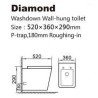 Konzolna WC šolja HidroSan Diamond tehnički crtež sa dimenzijama Konzolna WC šolja HidroSan Diamond tehnički crtež sa dimenzijama