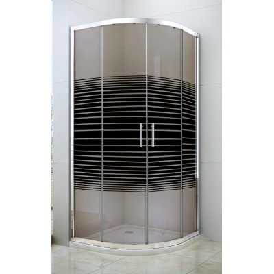 Polukružna tuš kabina 6012 R80 sa kaljenim staklom u dezenu braon/crnih pruga