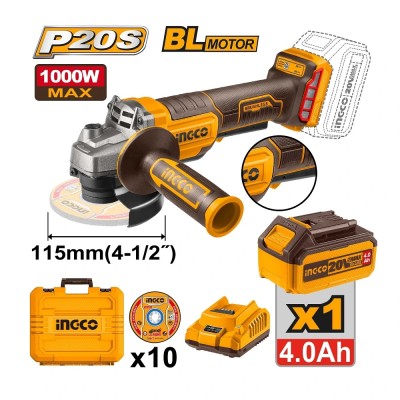 Akumulatorska ugaona brusilica SUPER INGCO CAGLI2111561 sa baterijom, punjačem i koferom